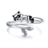 New Cute Silver Raccoon Open Rings